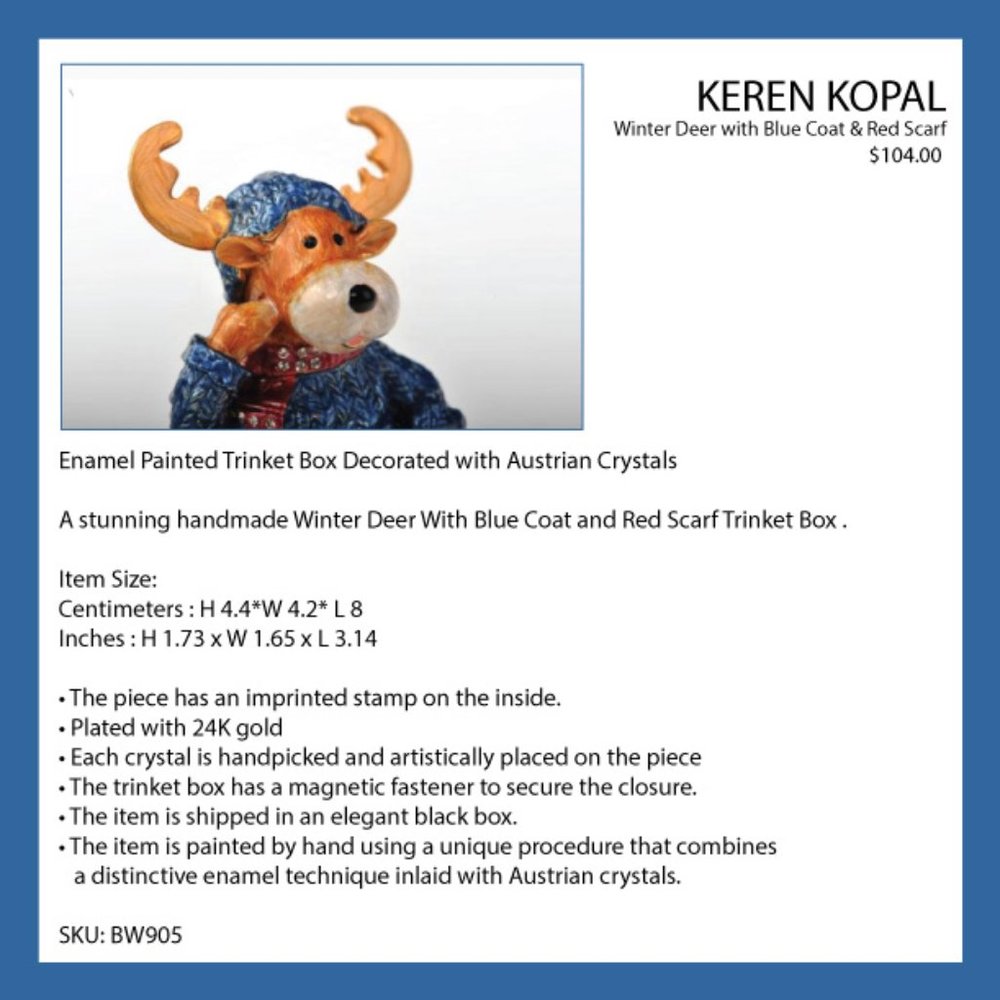 KEREN KOPAL Winter Deer with Blue Coat & Red Scarf